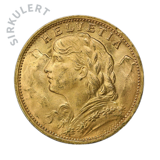 Sirkulert Sveits 20 Franc Gullmynt